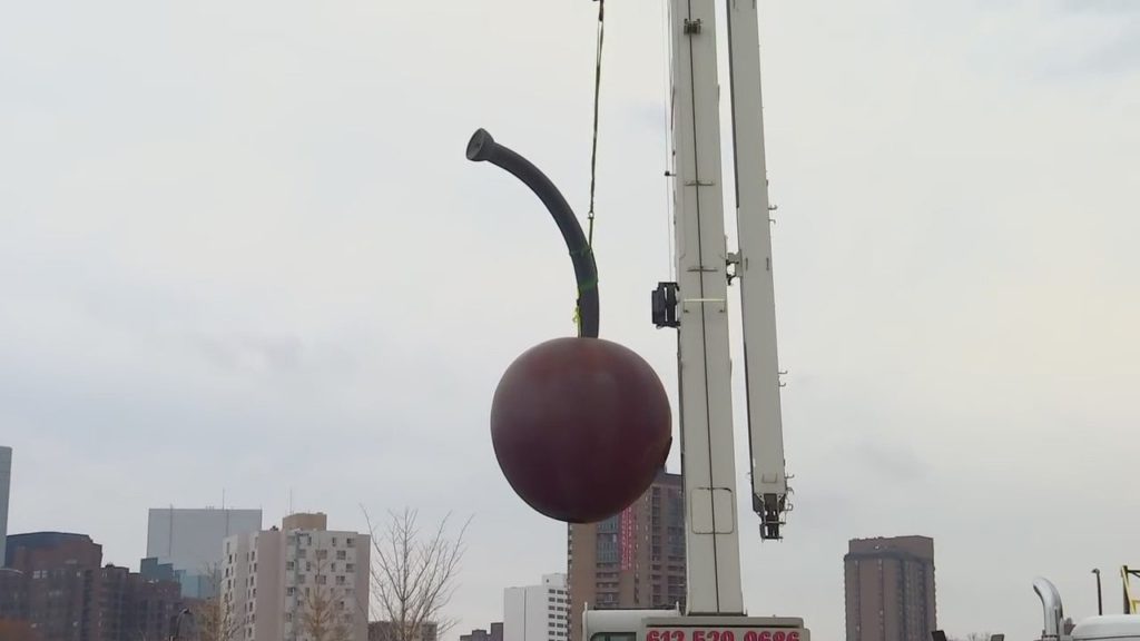 Cherry from Minneapolis’ ‘Spoonbridge’ sculpture removed for repainting